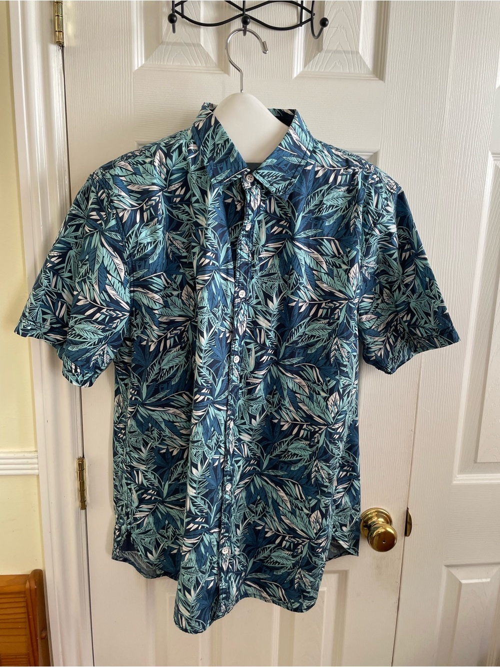 Flag & Anthem Men's Short-Sleeve Button-Up Shirt in Teal Leaf Print